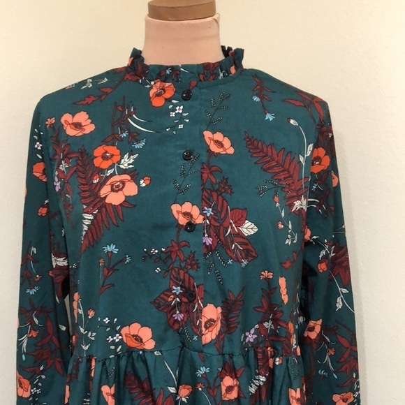 Francesca’s Collection Maxi Dress Size 1X Forest Green Orange Poppy Floral Print - Picture 3 of 9